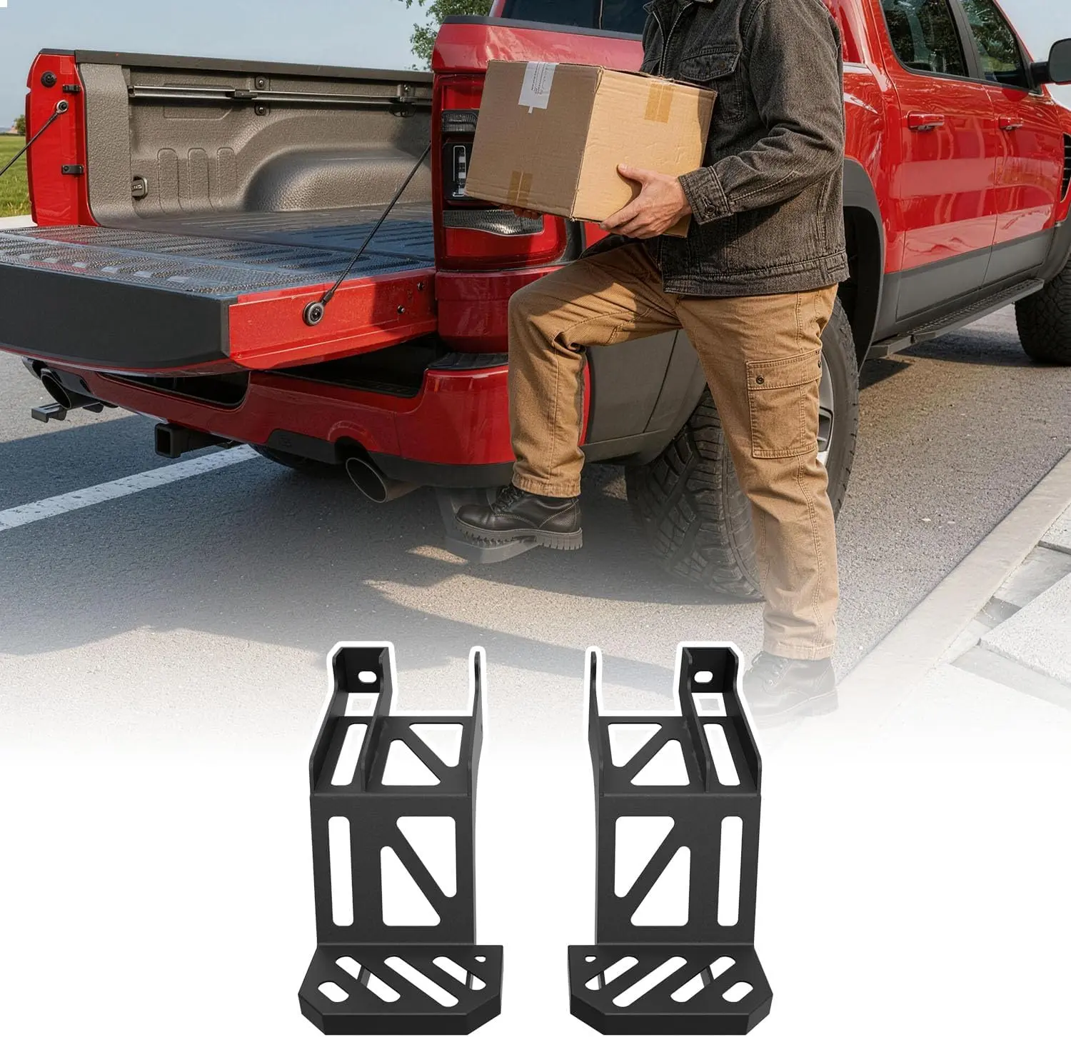 [Fits 19-26 RAM 1500 DT] Rear Bumper Step Compatible with 2019-2026 Dodge RAM 1500 DT with Dual Exhaust Tailgate Step New Body Style Truck Bumper Pedal Replacement for 2019-2026 Dodge RAM Accessories