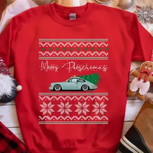 Ugly Christmas Sweater, Merry Porschemas Christmas Sweatshirt, Classic Sports Car, Christmas Gift, Car Guy Holiday Gift, Ugly Xmas Sweater