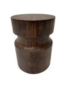 360 Stand Handcrafted Contemporary Round Top Drum End Table - 16x12x12" Solid Wood Brown Drum Base, Indoor Home Decor Furniture Table