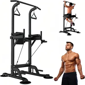 Multifunctional Pull Up & Dip Bar Station Multi-function Strength Training Equipment Adjustable Squat Machine with 4 Suction Cups for Stability