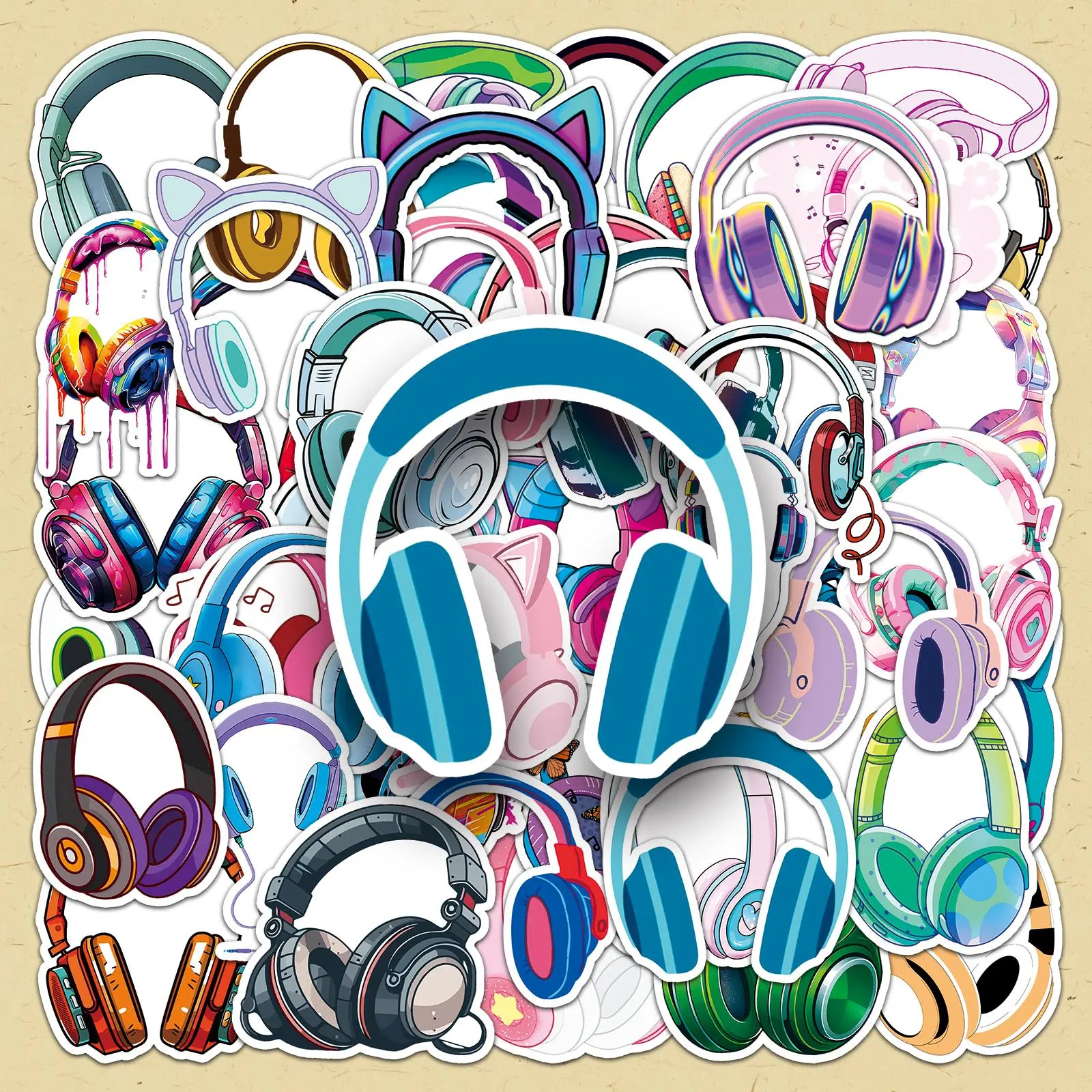 Headphone Design Sticker, 100pcs/set Creative Headphone Design Sticker, DIY Decorative Sticker for Phone Case, Computer, Guitar, Bag, Water Cup, Scrapbook