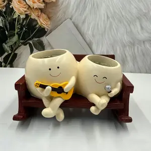 Cute Couple Resin Planter, Double Succulent Flower Pot, Unique Pots, Rocking Chair Design, Creative Desktop Decor for Home & Office