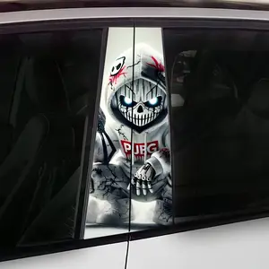 2 Piece Gun Skull Pattern Vinyl Car B-Pillar Decal, Self-Adhesive, Semi-Matte, Waterproof, Easy-Paste, Suitable for Glass and Metal Surfaces, Slender Shape, Single Use, Decal for Cars