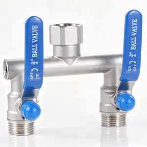 304 Stainless Steel Garden Hose Splitter 2 Way Heavy Duty, Full Flow Hose Splitter with Long Handle, T Valve Rust and Freeze Resistant,3/4" GHT Threads
