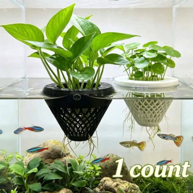 1pc Cone-shaped Aquarium Floating Plant Pot, Hanging Hydroponic Planter for Fish Tanks, Water Purification & Landscape Decor Accessory for Freshwater Fish Aquarium Accessories