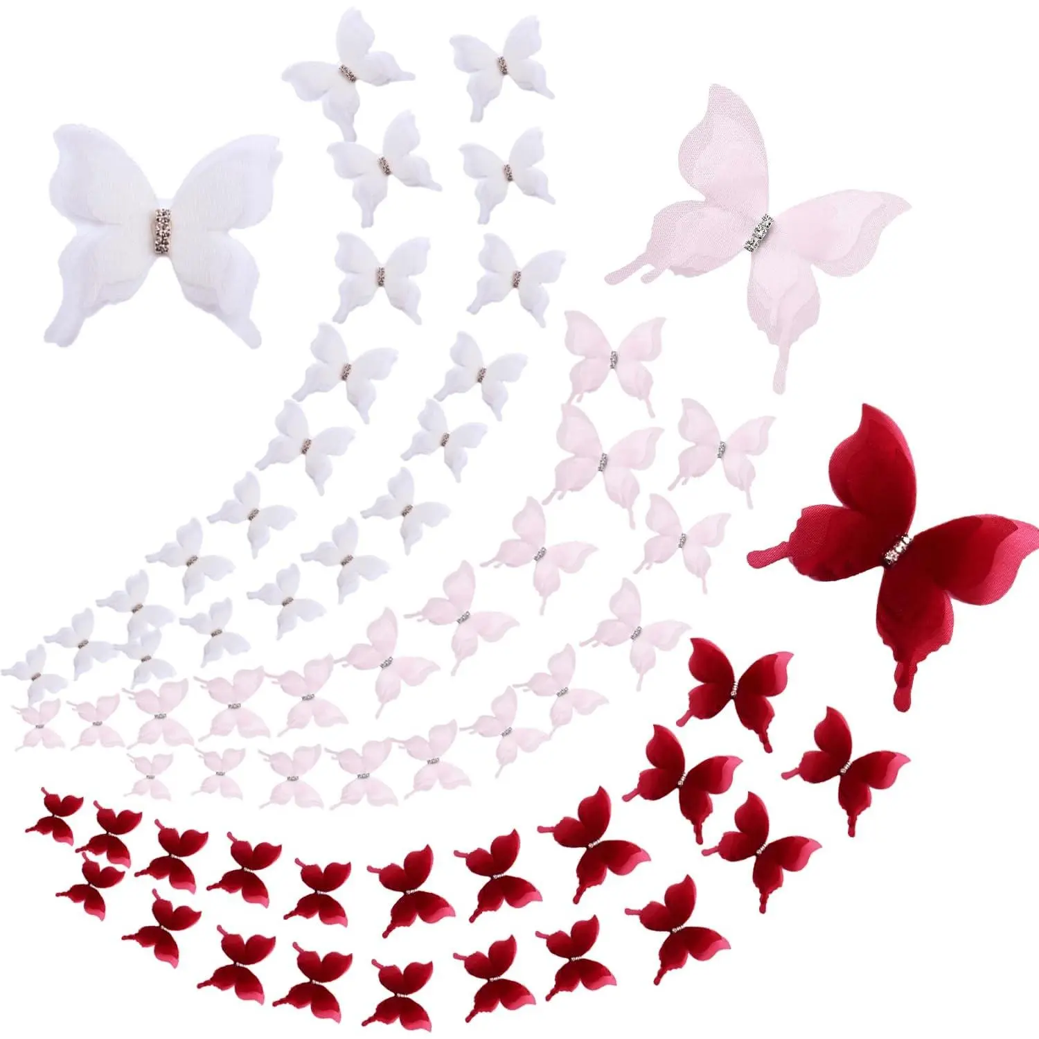 Organze   Butterfly Decorations, Multi-Use  Buckle Ornaments for Curtains/Tablecloth/Clothing/Hair, Suitable for Bedroom/Living Room/Girl's Room/Wedding (60, ++red)
