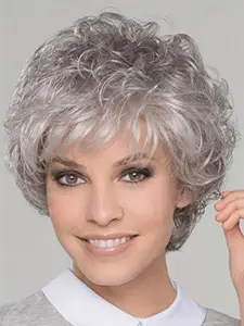 Women's Natural Fluffy Silver 10 Inch Short Curly Synthetic Fiber Wig with Bangs, Suitable for Daily Wear, Makeup Parties