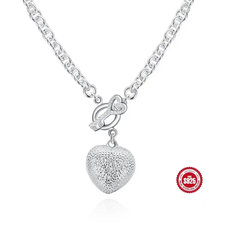 【Valentine’s Day gift】925 sterling silver plated Heart & Key Design Pendant Necklace, Love HeartNecklace, Love Knot Necklace, Daily ClothingDecor, Trendy All-match & Exquisite Jewelry forBirthday Gift,Valentine’s Day gift