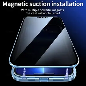 Anti-Peeping Privacy Double Sided Tempered Glass Magnetic Metal Case for iPhone 11 12 13 14 15 Pro Max Plus Magnet Cover
