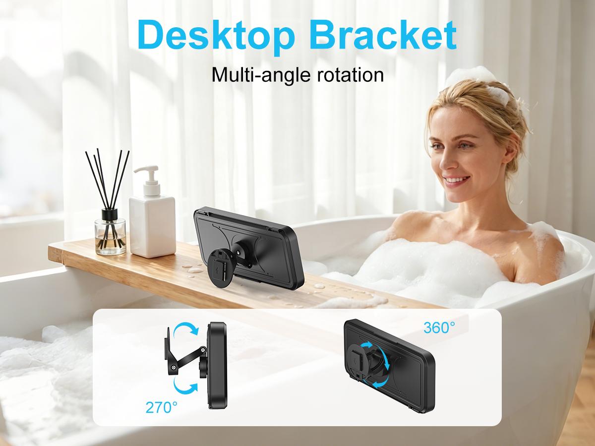 Waterproof box speaker, bathroom waterproof360 rotating touch screen, Bluetooth speaker,watch movies, listen to music, phone holderBluetooth speaker audio shower TV holder,swimming pool, kitchen, bathroom, sink