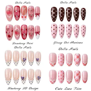 Dolla Nails 3D Almond Like-Acrylic Press On Nails, Long-Lasting Soft Gel French Tip Manicure Set.30Pcs full cover fake nails in 15 sizes, reusable and durable, a perfect alternative to traditional gel, dip and acrylic nails.