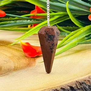 Mahogany Obsidian with Silver Plated Faceted Chain, Healing Dowsing Energy Balancing Point Pendulum