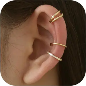 3Pcs Ear Cuff Earrings for Women Non Piercing14K Gold Plated Ear Cuffs Clip on Cartilage Earrings Adjustable Fake Earrings Lightweight