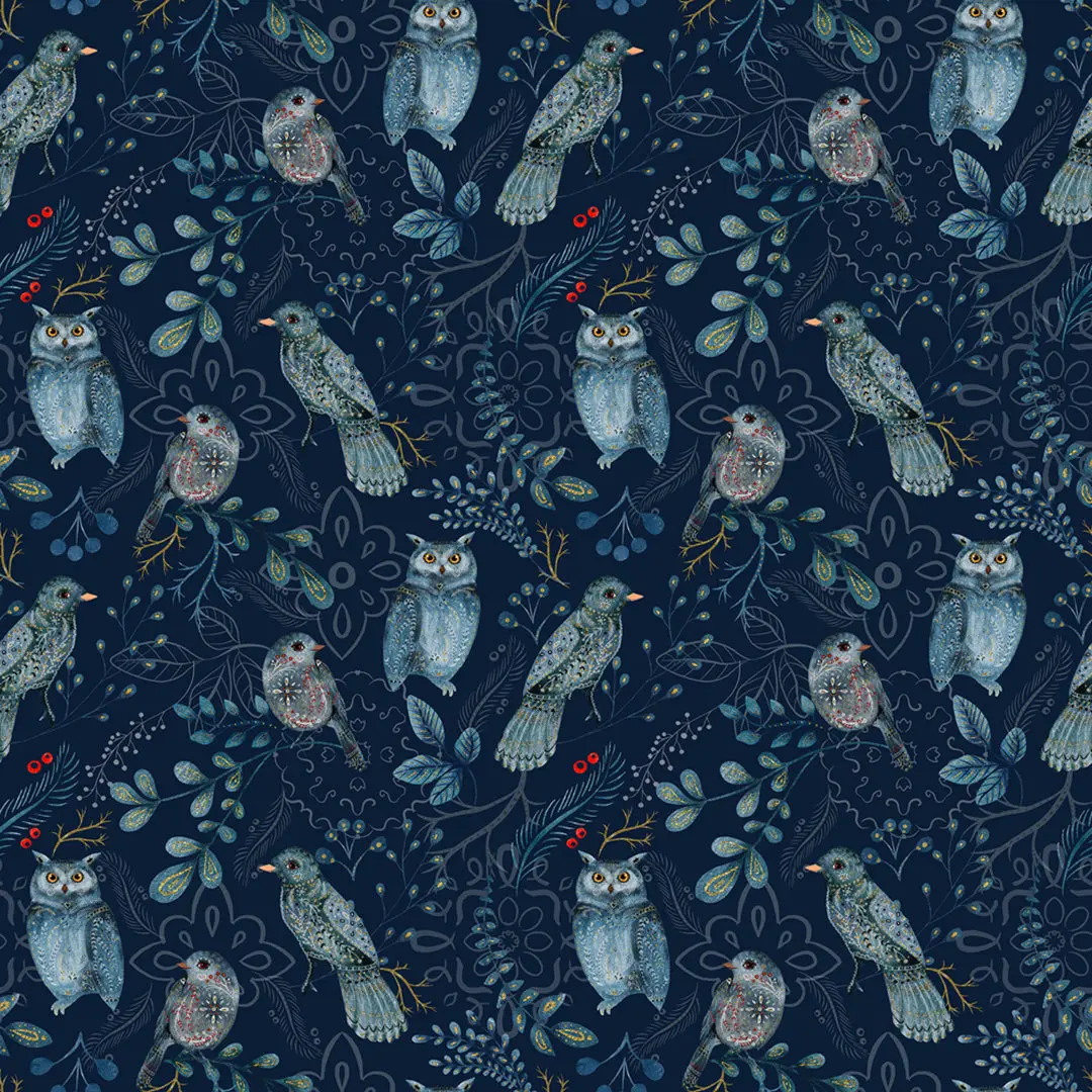 Owls & Birds – 100% Quilting Cotton Fabric by the Yard