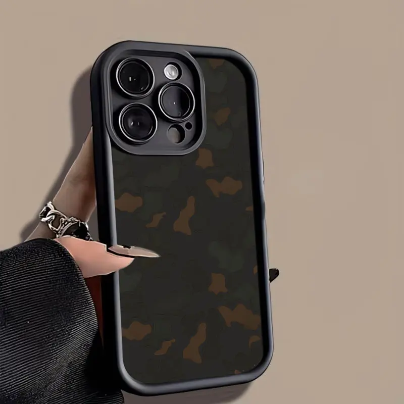 Dark Brown Camouflage Pattern Phone Case， Rugged Military Style for iPhone 17 16 15 14 13 12 11 Plus Pro Max， Adventure Gift.