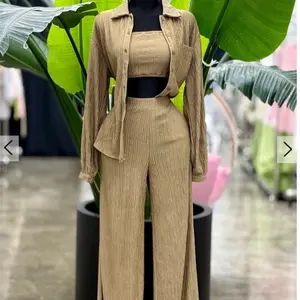 Beautiful 3 pcs Skin Repair KNITTED Set 95% Polyester 5% Spandex Fashionable Top & Pants Ensemble