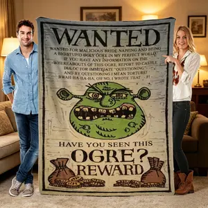 Shrek Wanted Ogre Poster Flannel Blanket, Funny Movie Quote Throw, Soft Cozy Blanket for Sofa Bed, Nostalgic Fan Gift