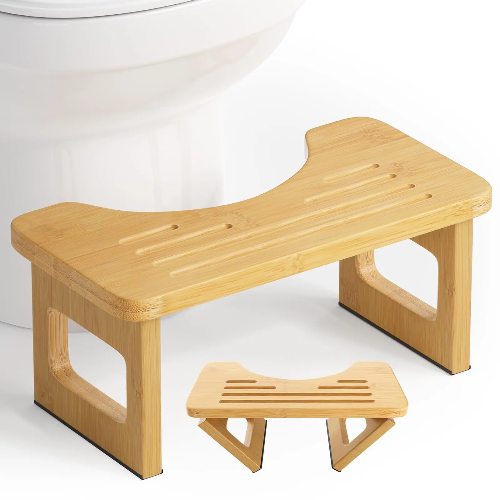 AmazerBath Bamboo Toilet Footstool for Adults, Non-Slip Portable Bathroom Potty Step Stool That Requires Assembly