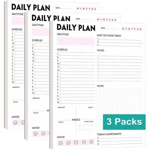 Pack of 3 A4 Daily Planner Notepad Tear-Off Planning Pad Organizer with To Do Lists Schedule Appointment Productivity Tracker 50 Undated Sheets Total 150 Sheets 8.5 x 11 in