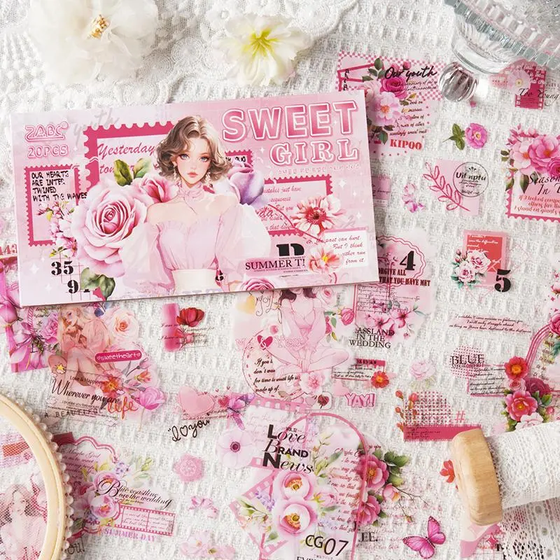 25 Sheets/Pack PET Material Sticker Book, Girl's Special Series Characters Floral Theme Stationery Hand Account Water Bottle Phone Case Decorative Stickers, Floral Pattern Sticker