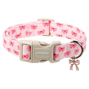 DOGWONG Cute Bowtie Printed Collar for Small Medium Large Dogs - Pink Dog Collar for Girl Female Dogs