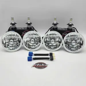 RMS3301S130 - 5.75 (Gen1) Small Round Headlight Conversion Kit with 30,000 LM H4 LED Bulbs & Harness Adapters