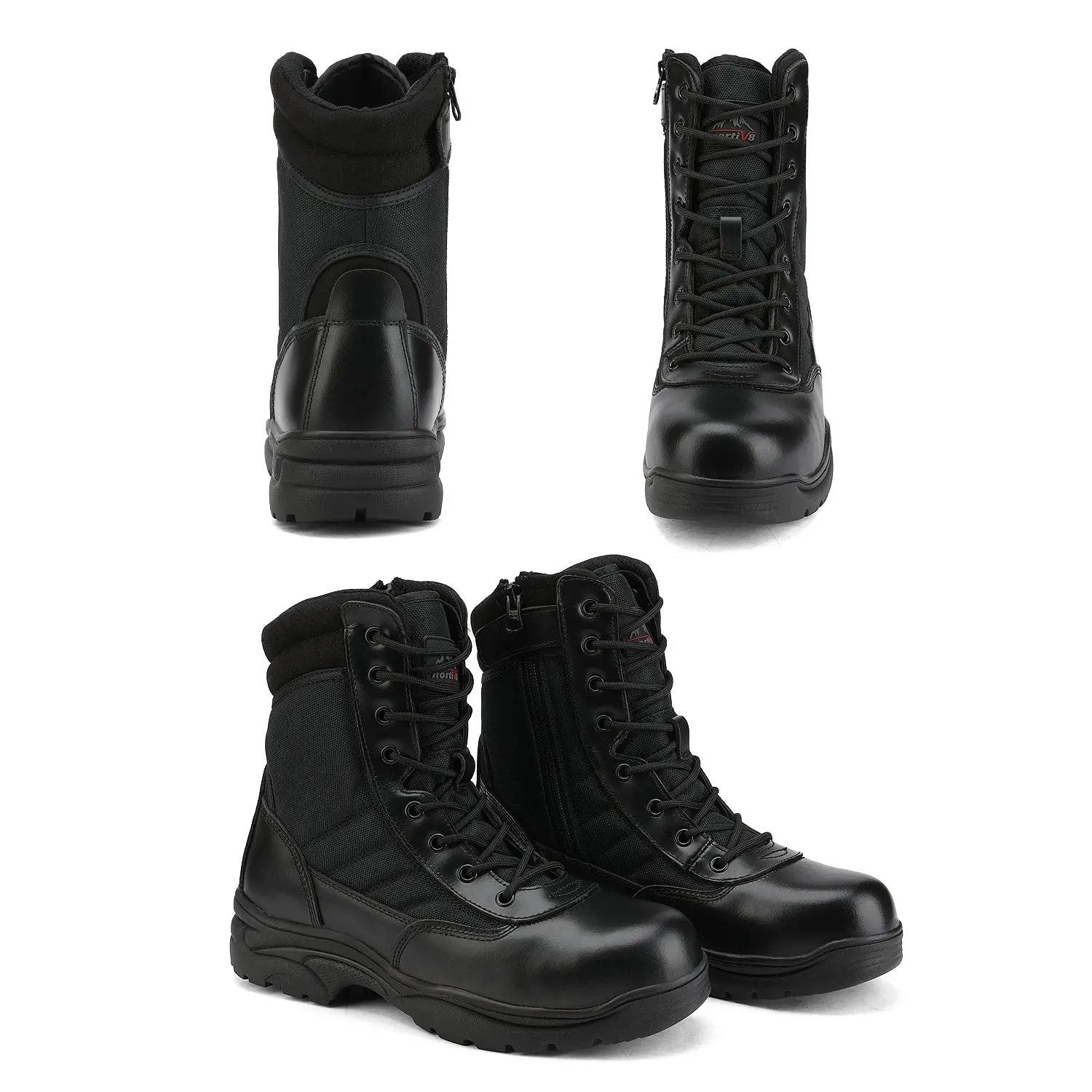 NORTIV 8 Men's Wide-Fit Military Style Ankle Tactical Boots - Leather Work Shoes with Side Zipper, Multi-Function for Workers & Camping, Breathable, Cushioned, Flexible, Slip-Resistant, Ankle-High Protection