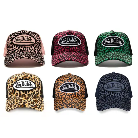 Von Dutch Leopard Print Velvet Trucker Hat - Adjustable Trucker Cap, Unisex Statement Cap, Cheetah Pattern Hats, One Size Fits Most Casual Everyday Accessory