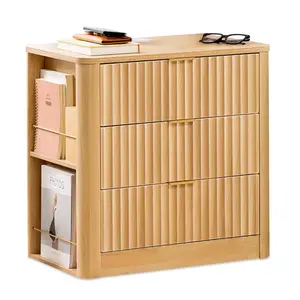 Fluted Nightstand with Charging Station Natural Oak