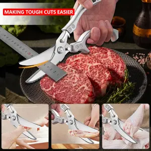 Kitchen Shears with Slip Handle & Safety Lock,Professional Heavy Duty Kitchen Scissors,Meat Cutting, Turkey, Fish, Vegetables, Dishwasher Safe