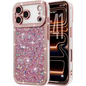 Lafunda for iPhone 17 Pro Max Case Glitter, Luxury Shiny Bling Sparkly Bumper Cover with Crystal Diamonds for Women Girls Soft Slim Shockproof Protective Phone Case for iPhone 17 Pro Max 6.9", Pink