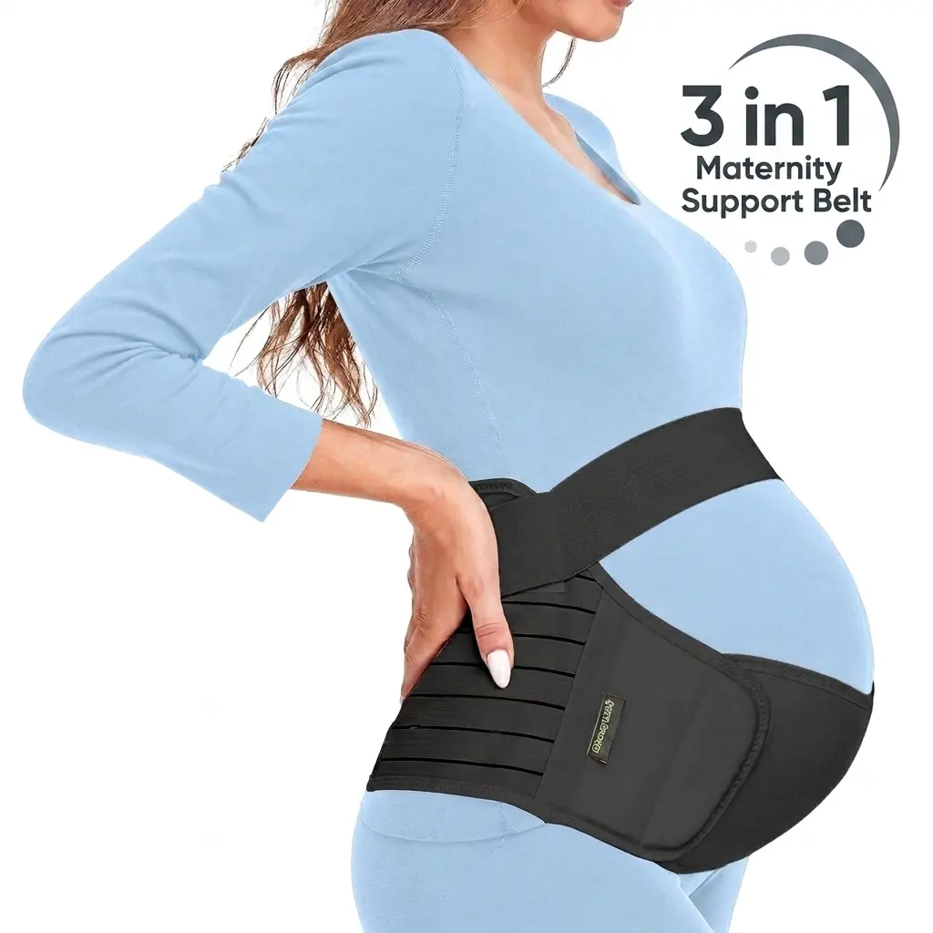 Maternity Belt for Pregnant Women | 3 in 1 Support Band Relieves Back Pain Sciatica Pelvic Pain Hip Pain Symphysis | Adjustable Belly Brace 2nd 3rd Trimester | Black L