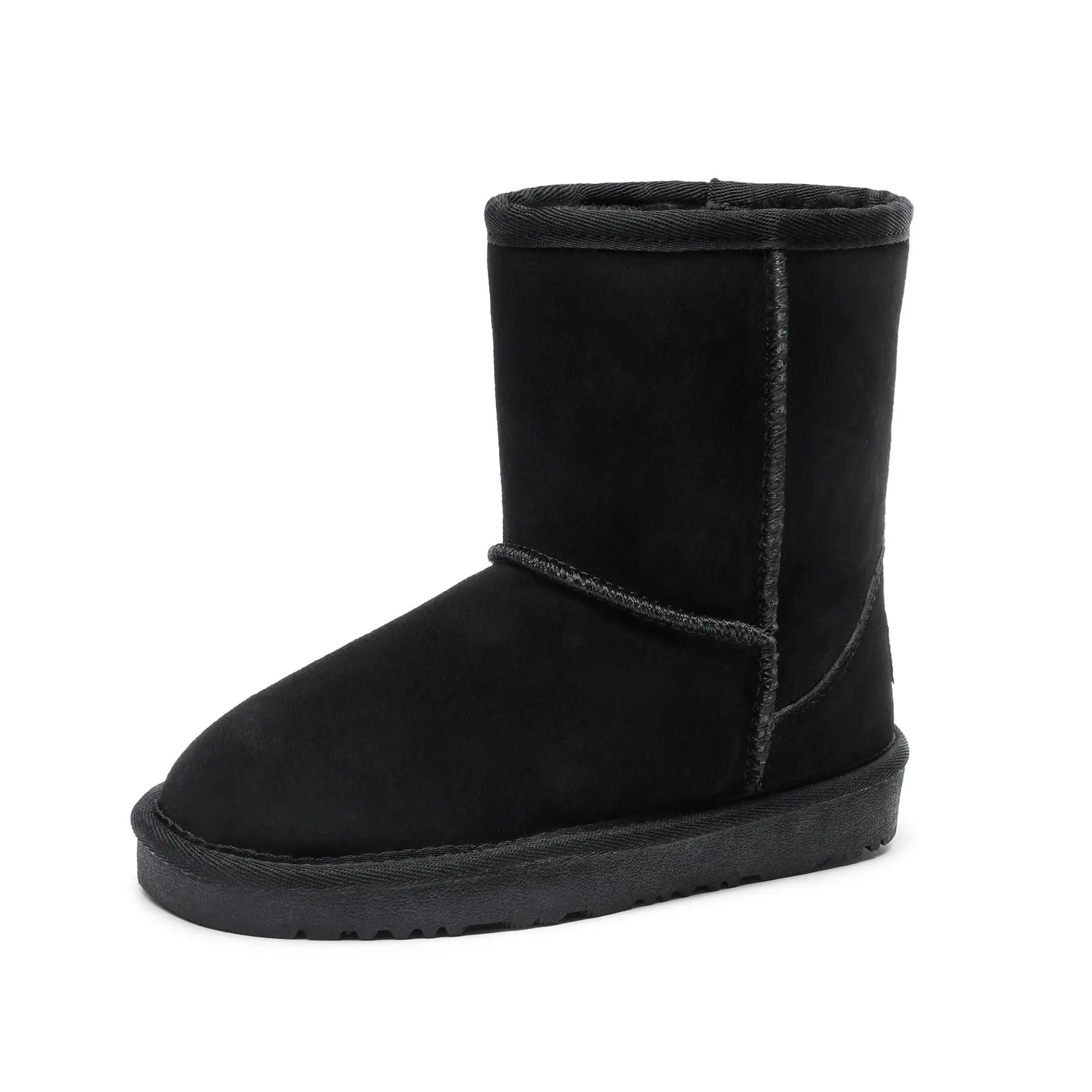 Dream Pairs Kids' Mid-Calf Solid Winter Furboots - Classic Suede Round Toe Slip-On Boots for Boys & Girls (4-5 Years) with Warm Faux Fur Lining, Cushioned Insole, Grippy Outsole, Brown & Grey Options