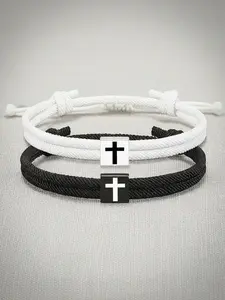 Adjustable Christian Cross Bracelets Set Bracelet for Couples, Unisex Braided Rope Handmade Jewelry, Fashion Gift for Men Women Teens Girls