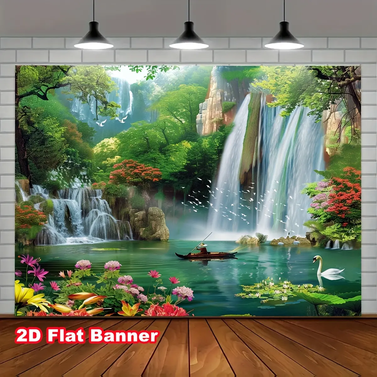 1pc Polyester Decorative Nature Wall Mural Vibrant Flower & Landscape Scene of Waterfall, Home Wall Decor, Ideal for Living Room, Photo Booth Backdrops