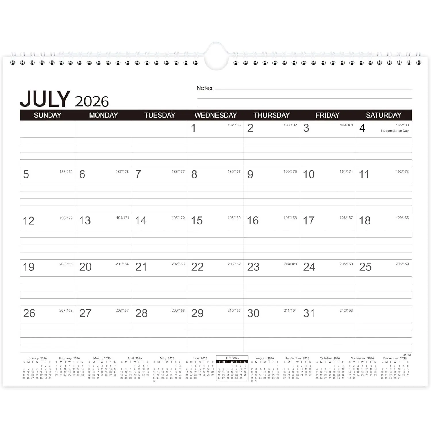 2026-2027 Wall Calendar - Desk/Wall Calendar 2026-2027, Jul.2026 - Dec.2027, 11-1/2"x14.68", Ruled Blocks, Spiral Bound, Monthly Calendar