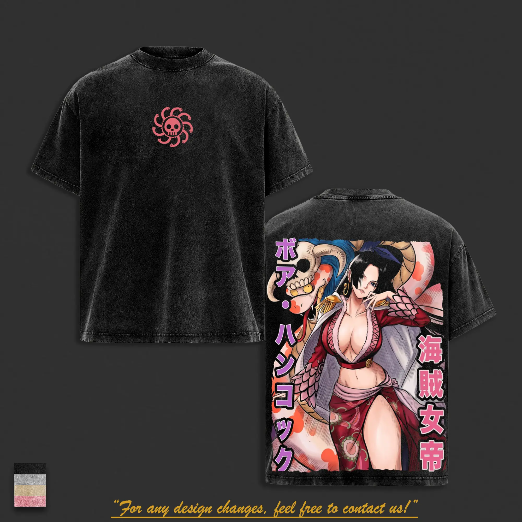 Boa Hancock – One Pieceee Vintage Washed T-Shirt, Pirate Empress Anime Graphic Tee, Design Oversized Heavyweight Cotton Streetwear