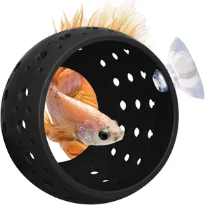 Betta Tunnel, Aquarium Fish Hideout with Suction Cup - Shrimp Cave Aquarium Decor for Small Fish, Shrimp, Guppy Hiding & Resting (Black)