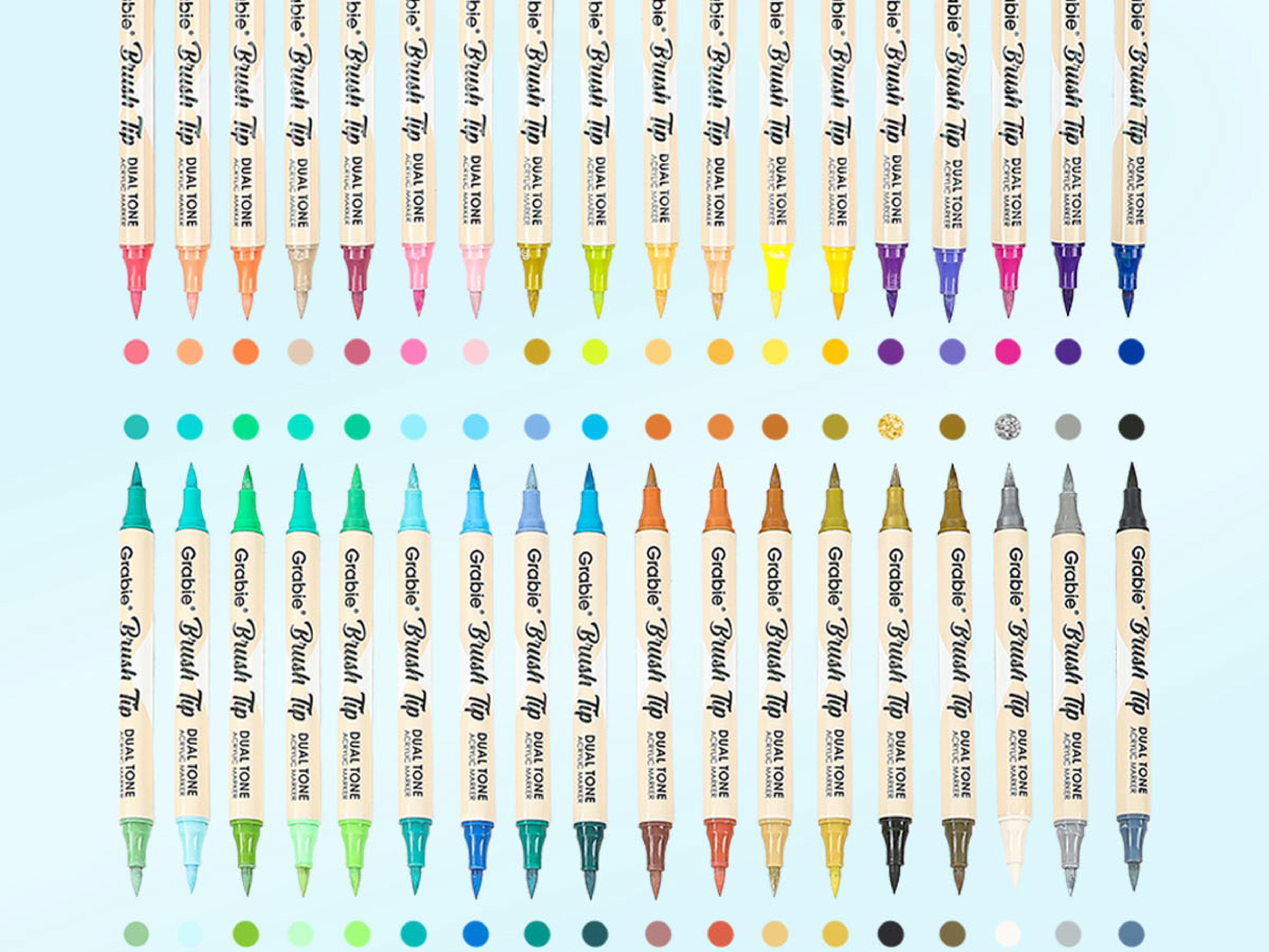 Grabie Dual Tone Brush Tip Acrylic Paint Marker Set Of 36, artist supplies, drawing materials, HolidayHaul