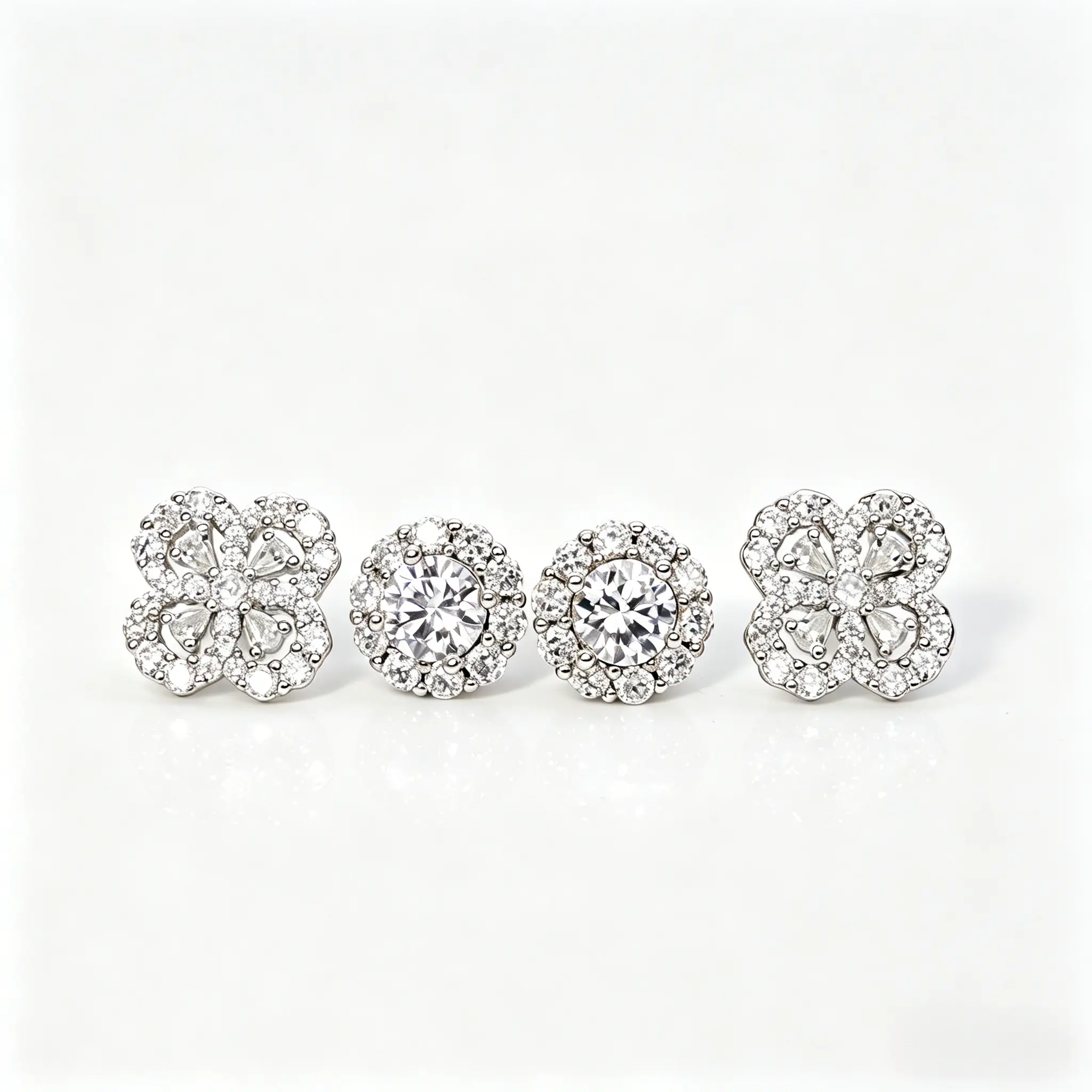 Women's Dainty 2-Pair Hypoallergenic Cubic Zirconia Earrings Set - Halo, Clover Studs, Bridal Event, Daily Wear Spring Fashion Costume Jewelry Accessory, Earring For Women