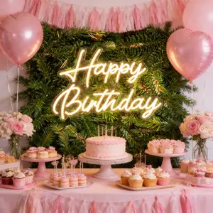 Happy Birthday Cursive Neon Sign, USB Powered Dimmable Warm White LED Neon Light, Birthday Party Backdrop Wall Decor for Kids 1st Birthday Home, Birthday Gift for Kids & Moms