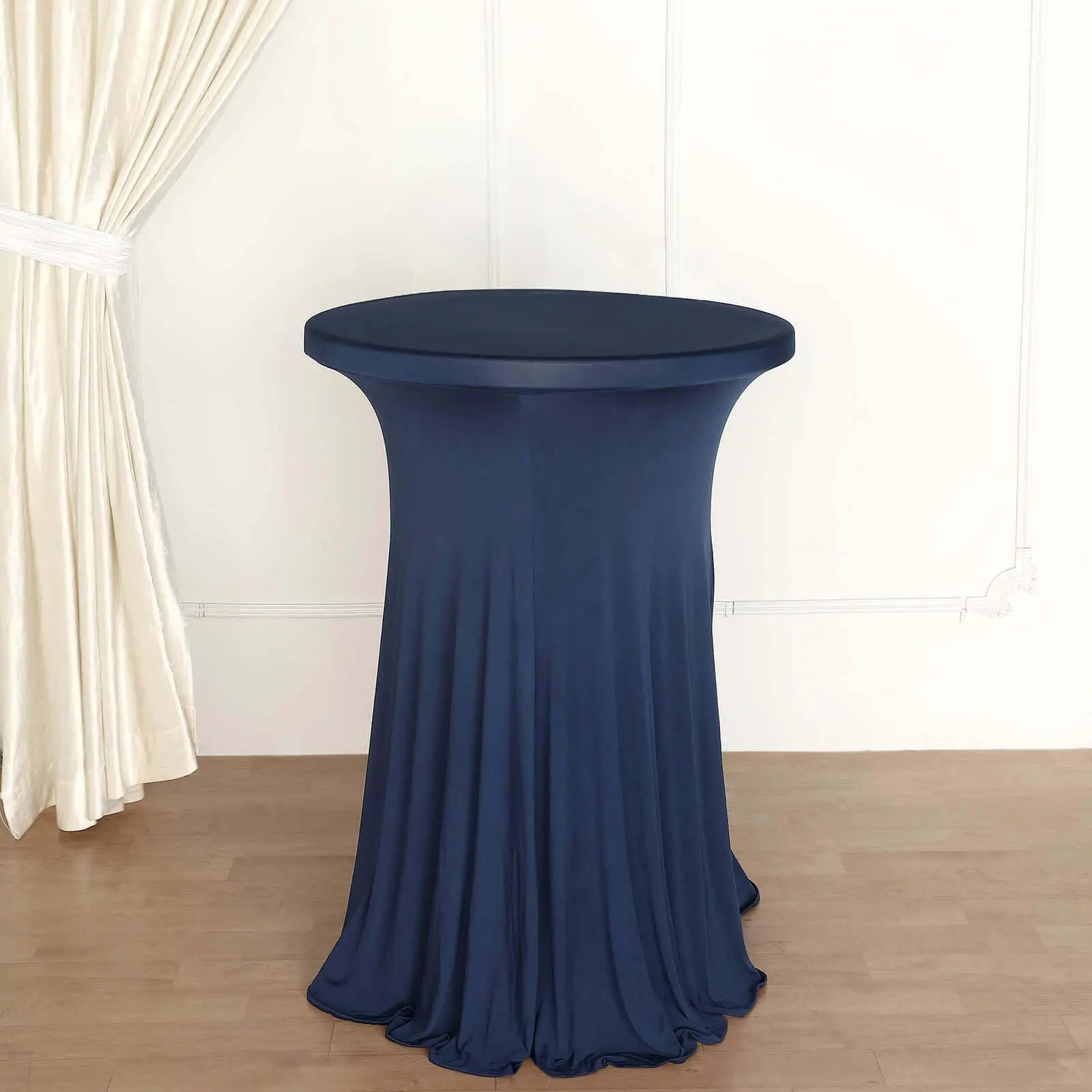 30 in Navy Blue Spandex Round Cocktail Table Cover Skirt - Wavy Drapery Party Decorations Accessories, Ceremony & Room Decor Household Textile with Natural Drapes, Wedding