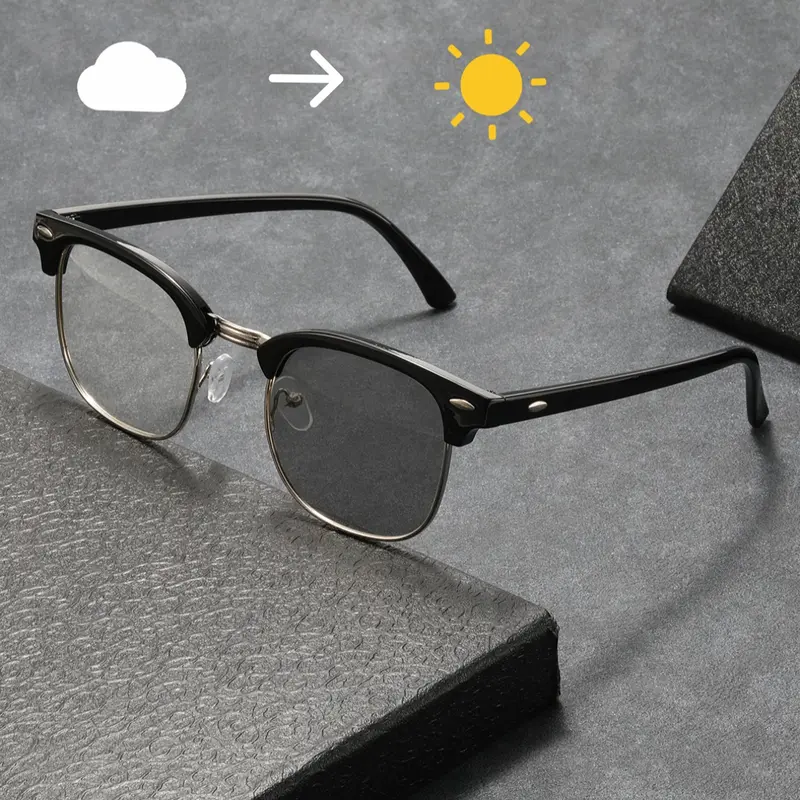 Unisex Metal Photochromic Alloy Frame Glasses, Fashionable Flat Light Eyewear for Outdoor Gaming Computer Phone Use, Anti-Fatigue HD Lens Accessories, High Quality Eyewear, Fashion Eyeglasses, Stylish Glasses