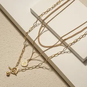 NSSN697STGCD Multi-layered Elizabeth Coin Necklace with Retro Australian Coin & Our Lady Medallion Pendants Hypoallergenic Polished Finish 22” Length Toggle Necklace