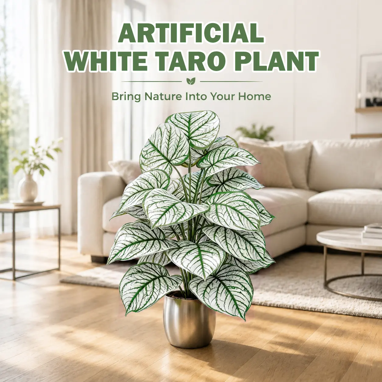 Artificial White Taro Plant 18 Heads 29.53in - Lifelike Faux Foliage | No Maintenance Decorative Leaves for Home Office Indoor Outdoor Decor