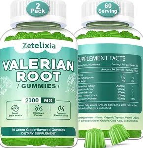 2 Pack Organic Valerian Root Gummies, Natural Calm to Help Relaxation, Herbal Supplement for Mood Support, Melatonin Free, Non-GMO, Gluten Free, Vegan, Green Grape Flavor, 120 Count