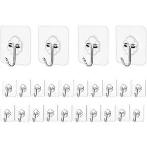 Adhesive Hooks Kitchen Wall Hooks - 24 Packs Heavy Duty 33lb(Max)  Free Sticky Hangers with Stainless Hooks  and Oilproof  Utility Towel Bath Ceiling Hooks