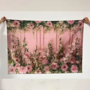 Floral Pattern Wooden Board Backdrop, 1 Count Elegant Flower Pattern Backdrop, Wall Decor for Wedding Birthday Party Garden Home Photography, Banners, Party Decoration Supplies