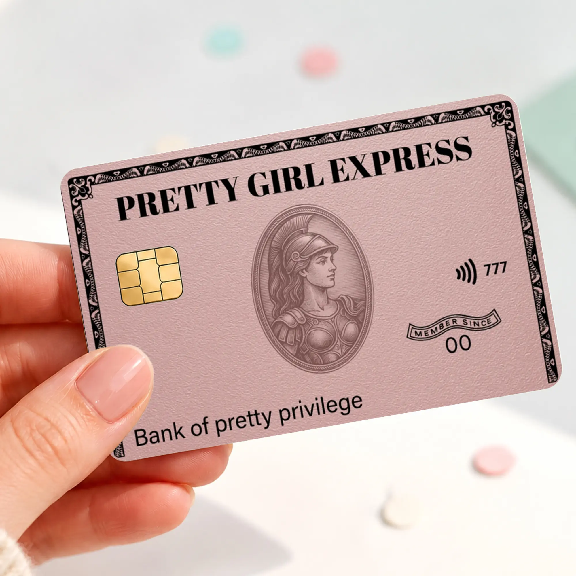 DIY Pink Luxury Credit Card Skin, Pretty Girl-Themed Card Sticker for Gifting