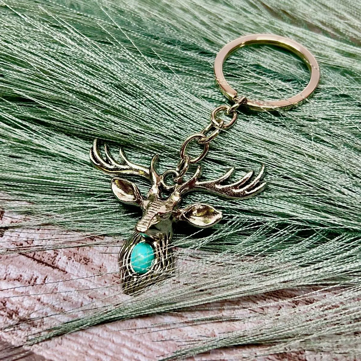 Metal Turquoise Deer Keychain